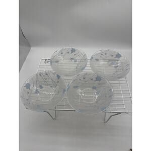 4 Arcoroc 6 1/2" Frosted Blue Bell Flower Glass Cereal Bowls‎ France EUC